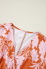 Brown Floral Puff Sleeve Smocked Waist Layered Dress Floral Dresses JT's Designer Fashion