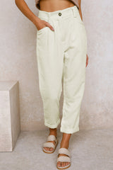 Beige Corduroy High Waist Straight Leg Pants Pants & Culotte JT's Designer Fashion