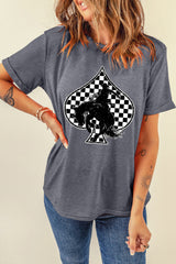 Gray Redeo Check Spades Western Graphic T Shirt Graphic Tees JT's Designer Fashion