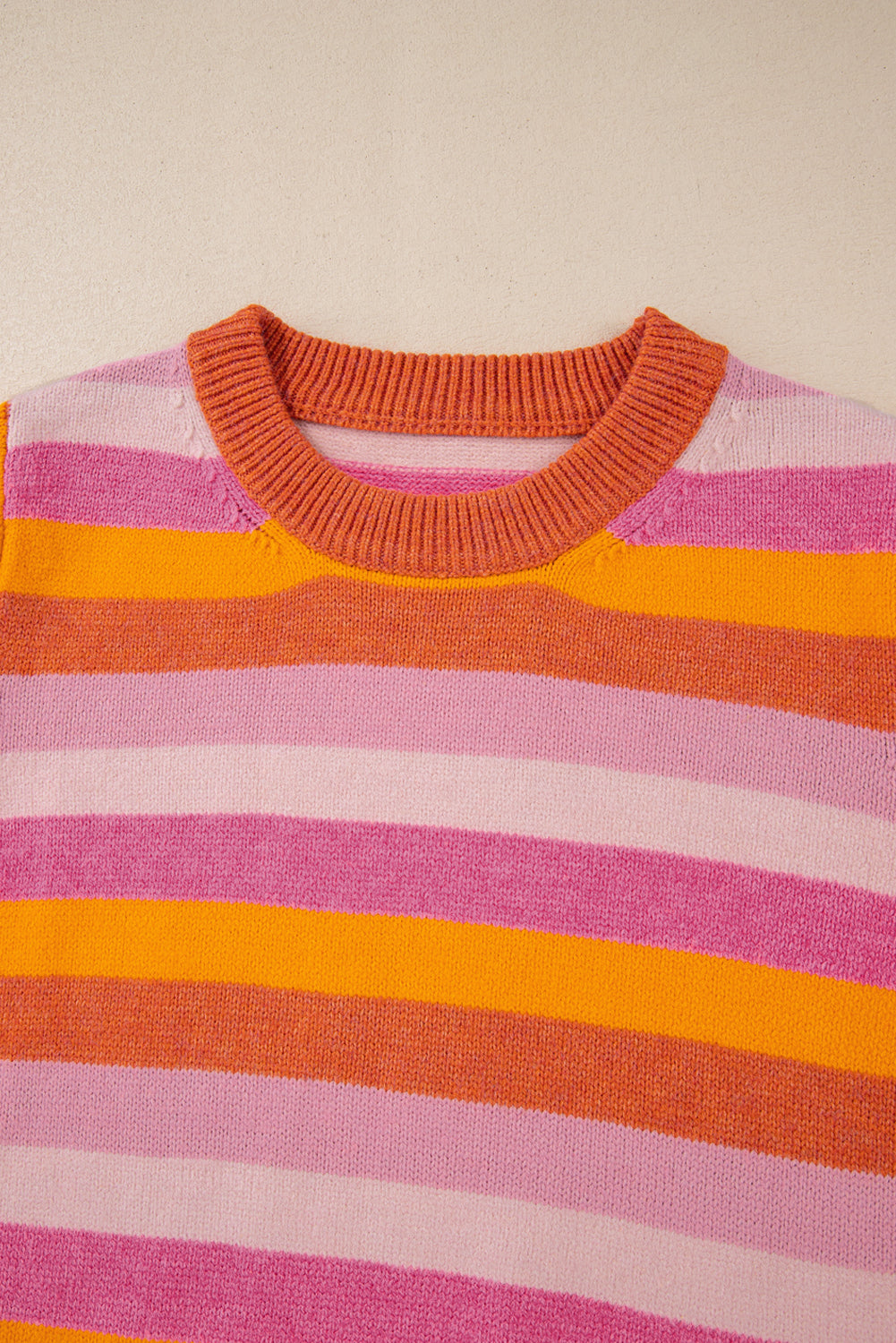 Orange Color Block Ribbed Edge Round Neck Sweater Sweaters JT's Designer Fashion