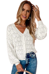 White Lightweight Buttoned Front Crochet Cardigan Cardigans JT's Designer Fashion