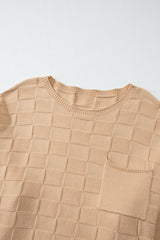 Light French Beige Solid Checkered Textured Knit Plus Size Sweater Plus Size Sweaters & Cardigans JT's Designer Fashion