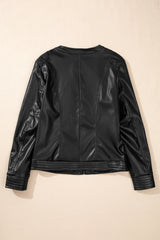 Black Solid Faux Leather Zipper Slim Fit Bomber Jacket Jackets JT's Designer Fashion