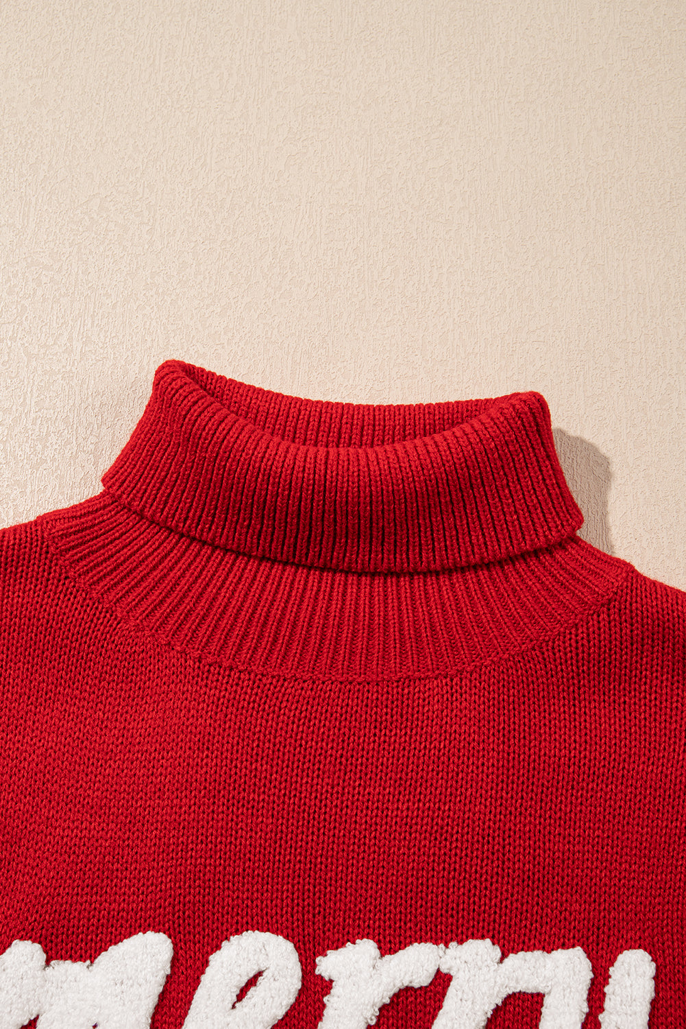 Racing Red Merry Graphic Sequin Sleeves Christmas Turtleneck Sweater Sweaters JT's Designer Fashion