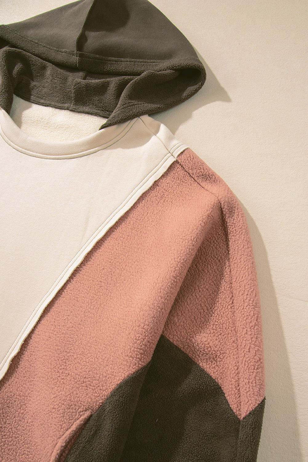 Beige Oversized Color Block Patchwork High Low Hoodie Sweatshirts & Hoodies JT's Designer Fashion