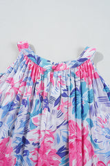Sky Blue Floral Printed Sleeveless O Neck Knot Waist Maxi Dress Floral Dresses JT's Designer Fashion