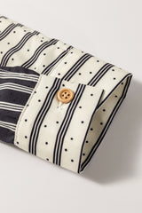 Black Stripe 2-tone Patchwork Half Buttons Chest Pockets Casual Blouse Blouses & Shirts JT's Designer Fashion