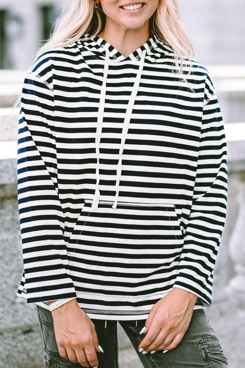 Stripe Kangaroo Pocket Drawstring Hoodie Sweatshirts & Hoodies JT's Designer Fashion