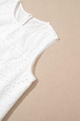 White Floral Eyelet Embroidered Sleeveless Shift Dress Mini Dresses JT's Designer Fashion