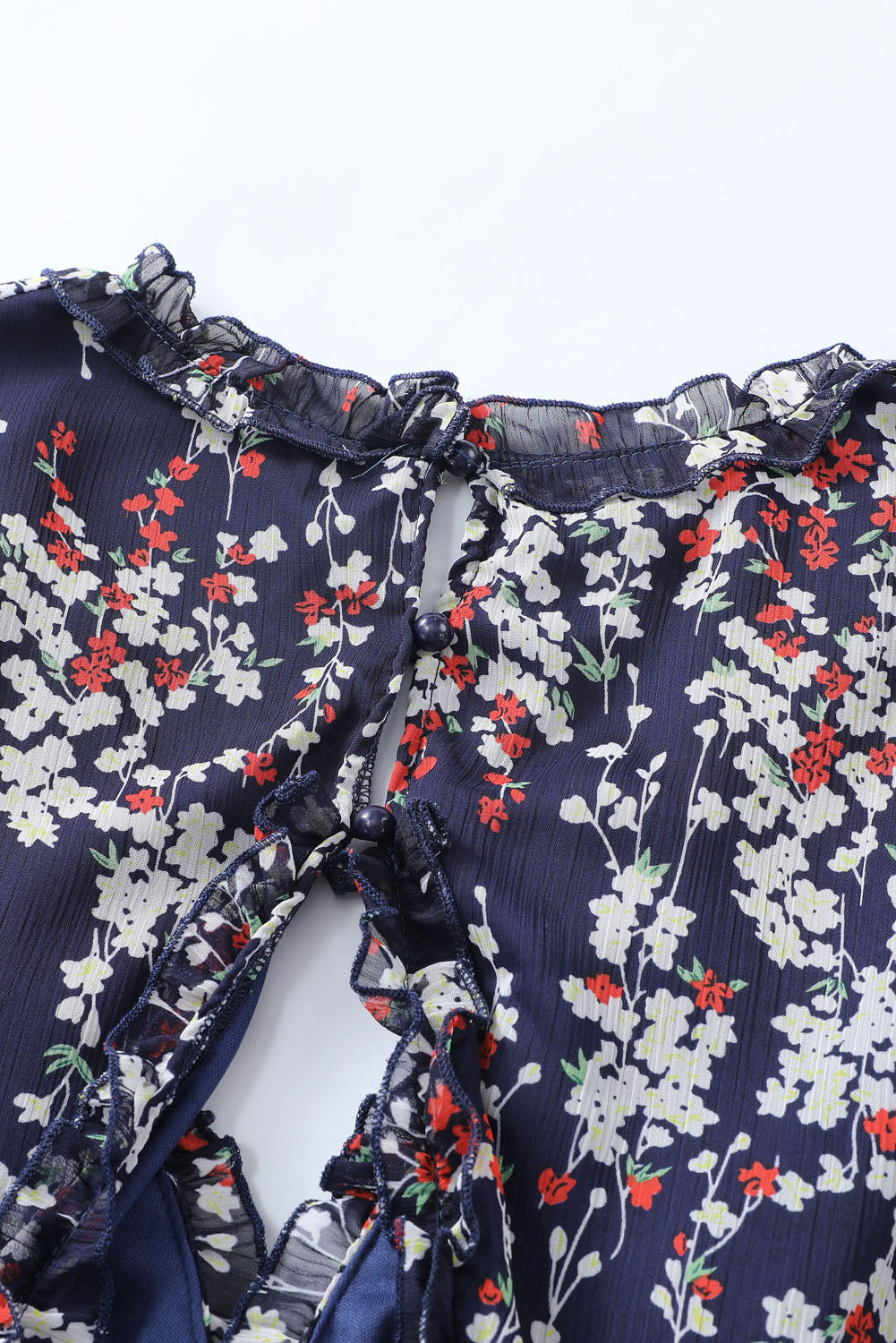 Blue Ruffle Detailing Open Back Floral Dress Floral Dresses JT's Designer Fashion