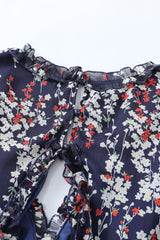 Blue Ruffle Detailing Open Back Floral Dress Floral Dresses JT's Designer Fashion