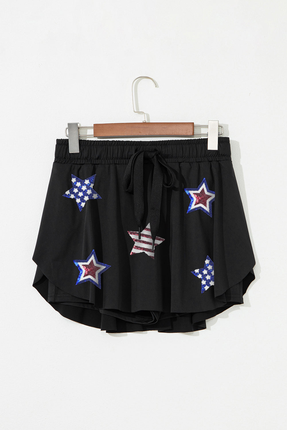 Black Sequined Flag Star Active Mini Skort Graphic Pants JT's Designer Fashion