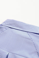 Blue Stripe Smocked Cuffed Striped Boyfriend Shirt with Pocket Blouses & Shirts JT's Designer Fashion