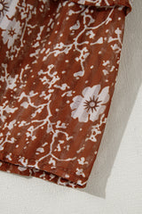 Brown Boho Floral Ruffled Puff Sleeve V Neck Mini Dress Floral Dresses JT's Designer Fashion