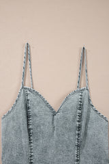 Beau Blue Sleeveless V Neck Back Zipped Denim Dress Mini Dresses JT's Designer Fashion