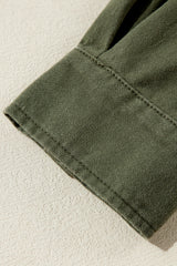Moss Green Snap Button Zipper Tight Waist Collared Jacket Jackets JT's Designer Fashion