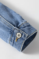 Light Blue Washed Oversize Pocketed Denim Jacket Denim Jackets JT's Designer Fashion