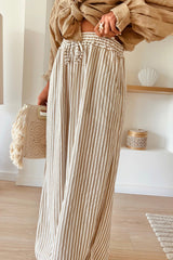 Khaki Stripe Loose Drawstring Pants Bottoms JT's Designer Fashion