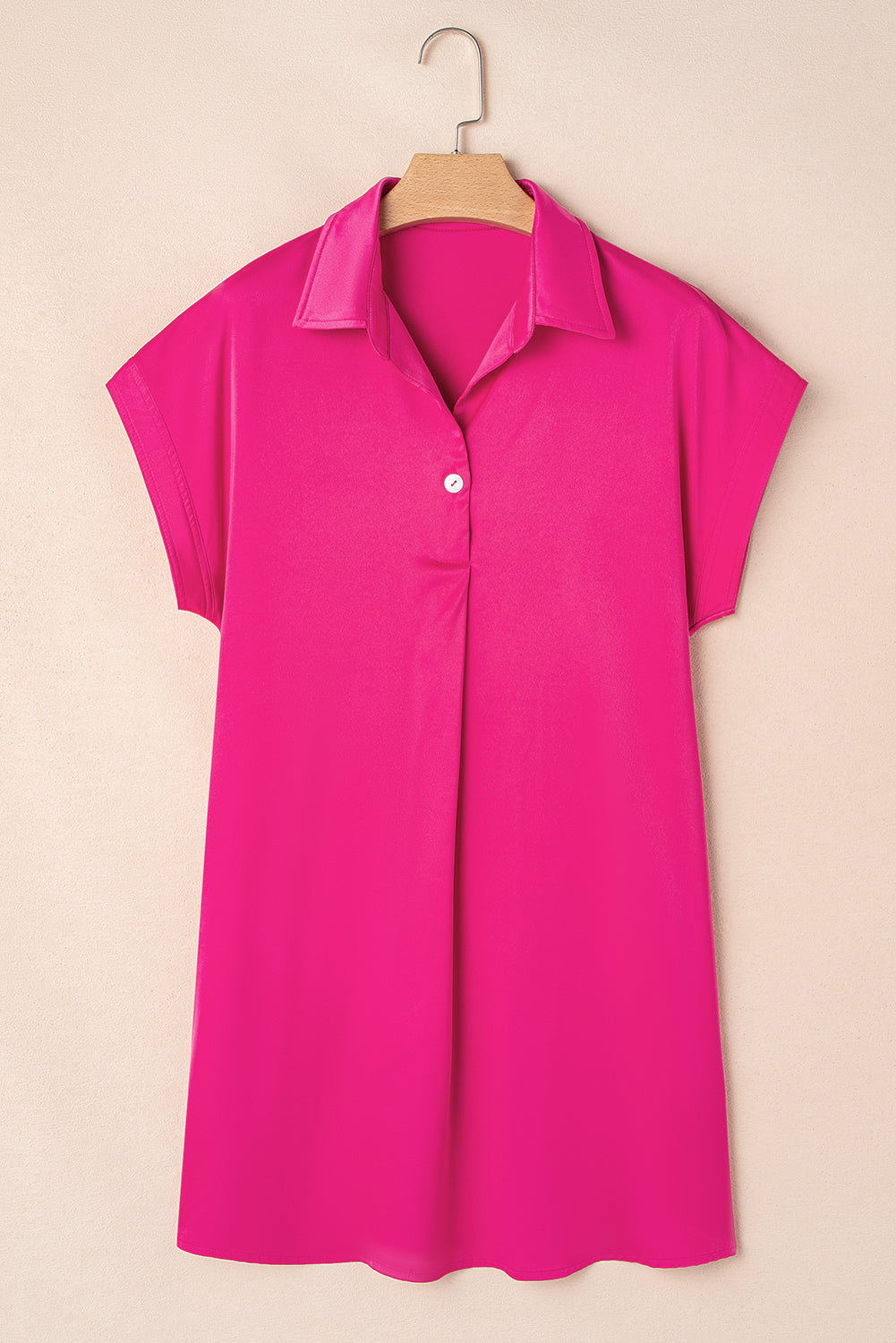 Rose Red Buttoned Collar Shift T-shirt Mini Dress Mini Dresses JT's Designer Fashion