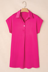 Rose Red Buttoned Collar Shift T-shirt Mini Dress Mini Dresses JT's Designer Fashion