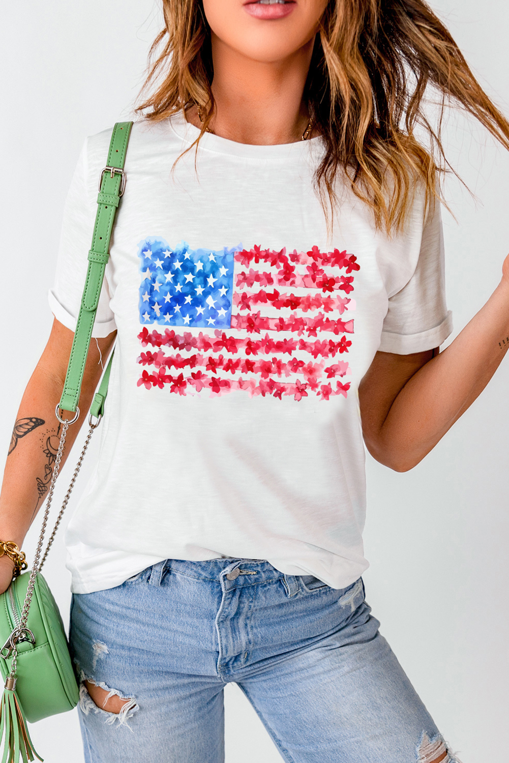 White Flag Graphic Crew Neck Tee Graphic Tees JT's Designer Fashion