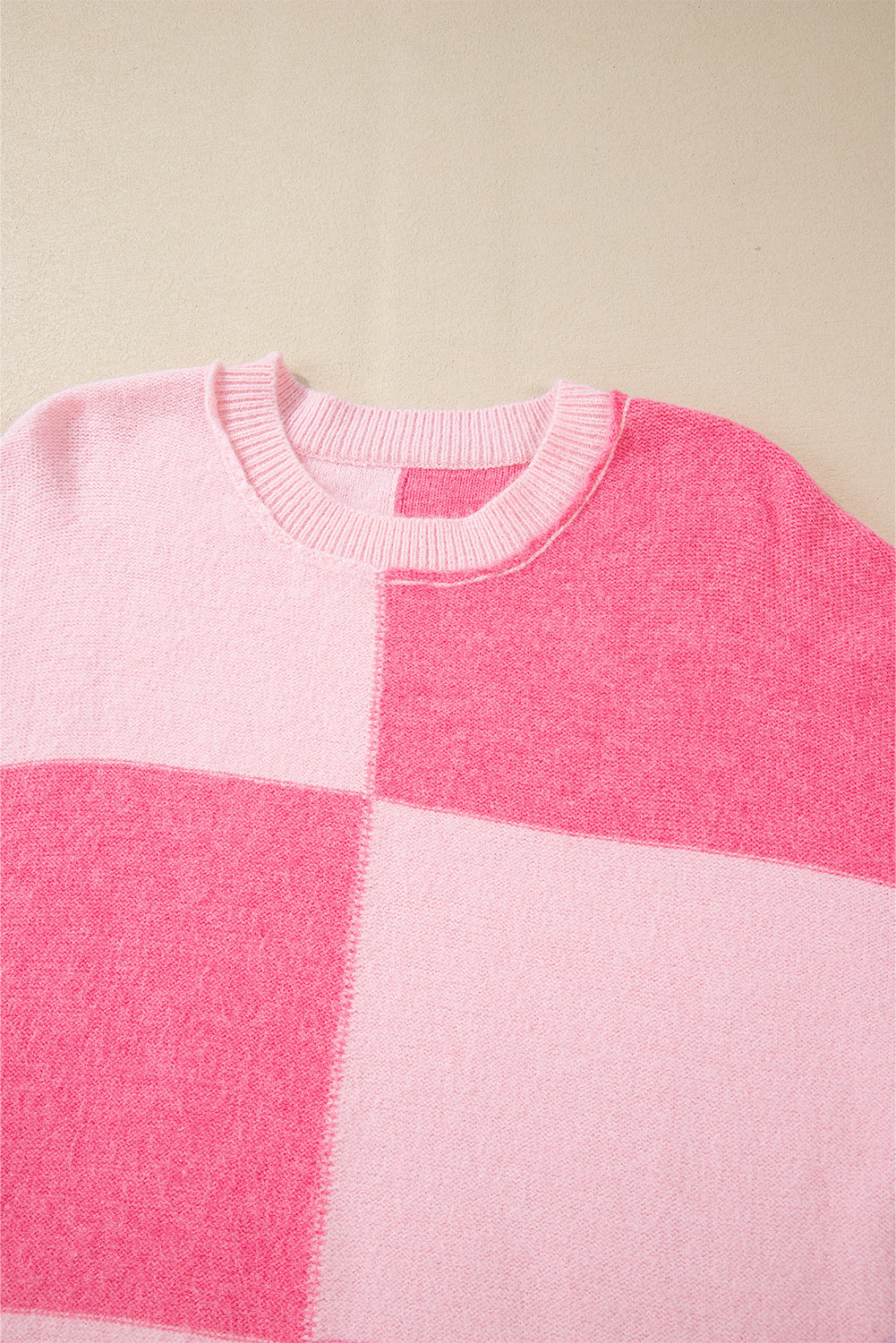 Pink Checkered Colorblock Striped High Low Loose Sweater Sweaters JT's Designer Fashion
