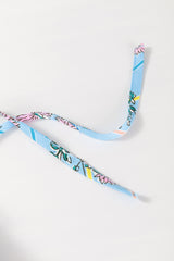 Sky Blue Floral Striped Print Shirred Yoke Split Neck Blouse Blouses & Shirts JT's Designer Fashion