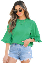 Green Frilly Round Neck Wide Half Sleeve Blouse Blouses & Shirts JT's Designer Fashion
