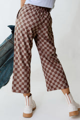 Khaki Checkered Elastic High Waist Loose Casual Pants Pants & Culotte JT's Designer Fashion