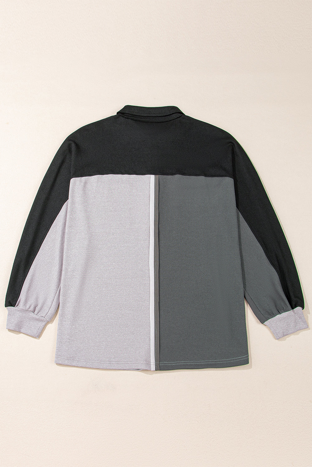 Gray Colorblock Ribbed Collared Oversized Sweatshirt Sweatshirts & Hoodies JT's Designer Fashion