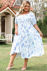 Sky Blue Floral Print Sweetheart Neck Plus Size Midi Dress Plus Size Midi Dresses JT's Designer Fashion