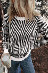 Black Contrast Edge Crew Neck Drop Shoulder Sweater Sweaters JT's Designer Fashion
