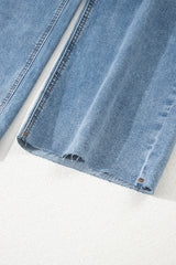 Blue Mid Rise Asymmetrical Waist Wide Leg Jeans Jeans JT's Designer Fashion