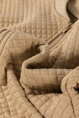 Pale Khaki Solid Geometric Textured Baseball Collar Jacket Jackets JT's Designer Fashion