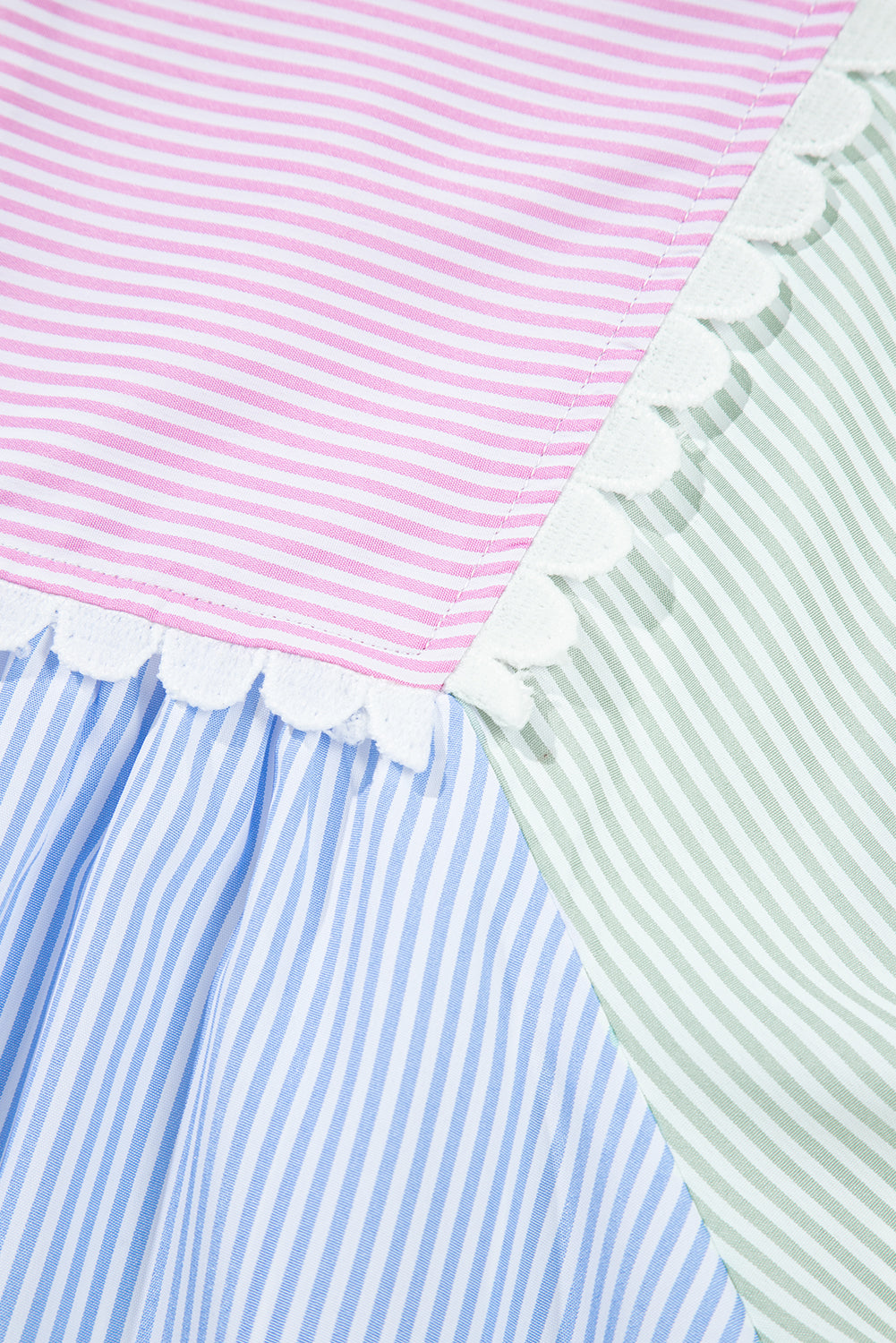 Multicolour Striped Patchwork Ric Rac Puff Sleeve Collared Mini Dress Mini Dresses JT's Designer Fashion
