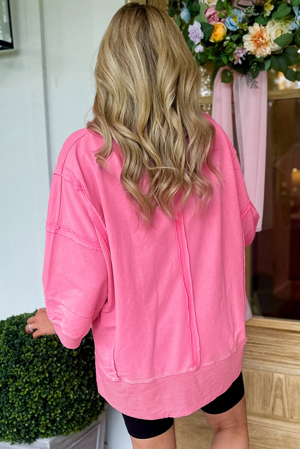 Bonbon Bracelet Sleeve Mineral Washed V Neck T Shirt Long Sleeve Tops JT's Designer Fashion