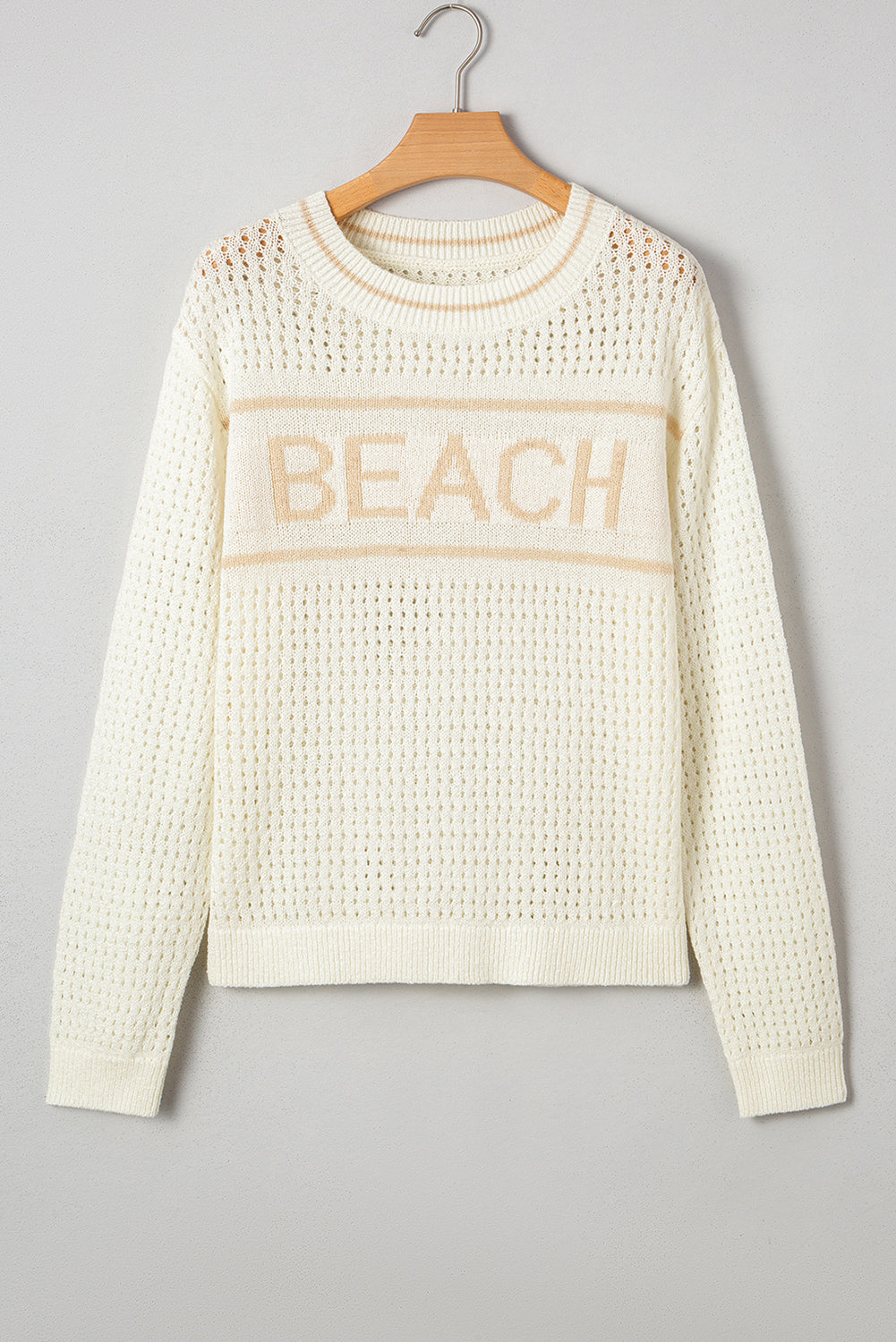 White BEACH Hollow Out Knitted Lightweight Dolman Sweater Sweaters JT's Designer Fashion