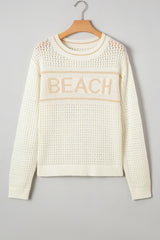 White BEACH Hollow Out Knitted Lightweight Dolman Sweater Sweaters JT's Designer Fashion