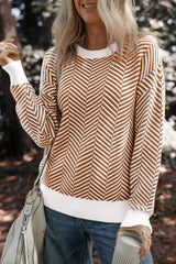 Coffee Contrast Edge Crew Neck Drop Shoulder Sweater Coffee 50%Viscose+28%Polyester+22%Polyamide Sweaters JT's Designer Fashion