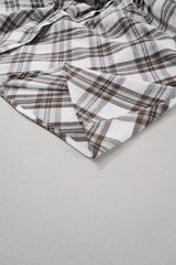 White Plaid Bubble Sleeve Flowy Shirt Dress Mini Dresses JT's Designer Fashion