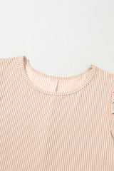 Parchment Corded Knit Crew Neck Puff Sleeve Shift Mini Dress T Shirt Dresses JT's Designer Fashion