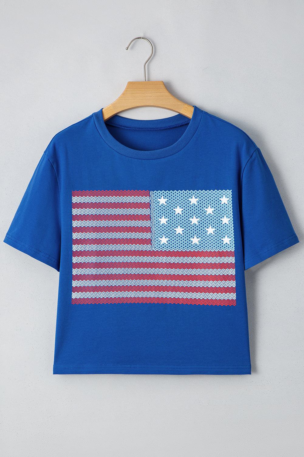 Real Teal American Flag Pattern Crewneck Tee Graphic Tees JT's Designer Fashion