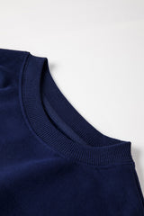Navy Blue Solid Fleece Lined Drop Shoulder Terry Sweatshirt Sweatshirts & Hoodies JT's Designer Fashion