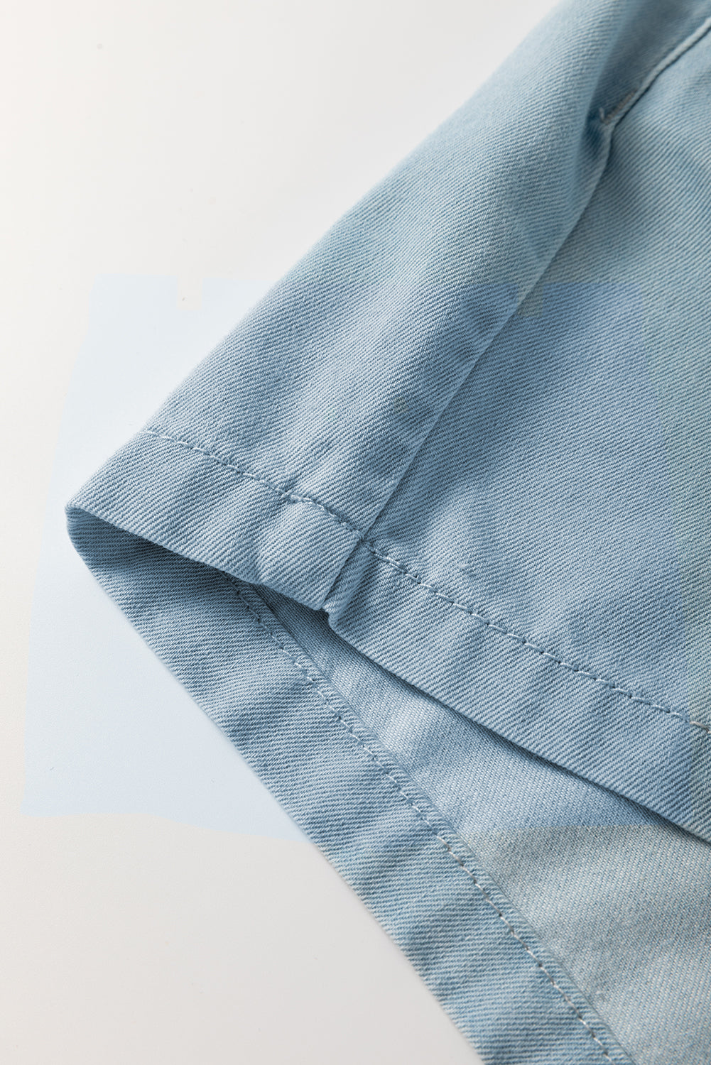Beau Blue Washed Chambray Drawstring Elastic Waist Plus Size Shorts Plus Size Bottoms JT's Designer Fashion