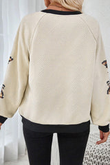 Jet Stream Textured Colorblock Edge Sequin Turkey Graphic Long Sleeve Top Graphic Sweatshirts JT's Designer Fashion