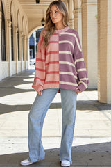 Pink Stripe Colorblock Oversized Sweater Sweaters JT's Designer Fashion
