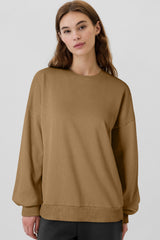 Camel Solid Fleece Lined Drop Shoulder High Low Sweatshirt Sweatshirts & Hoodies JT's Designer Fashion