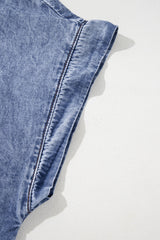 Beau Blue Tie V Neck Tucking Detail Short Sleeve Denim Shift Dress Mini Dresses JT's Designer Fashion
