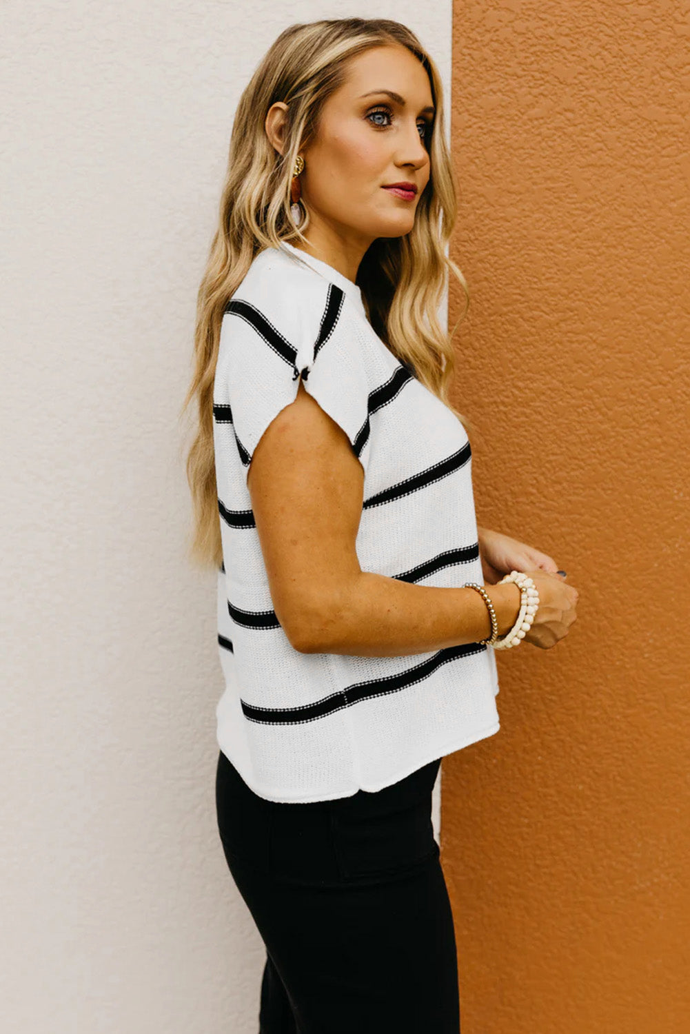 White Striped Batwing Sleeve Sweater Tee Sweaters & Cardigans JT's Designer Fashion