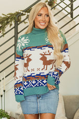 Canton Christmas Reindeer Snowflake Colorblock Turtleneck Sweater Sweaters JT's Designer Fashion